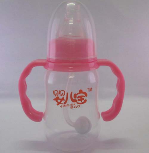 嬰兒寶150ML標口徑弧形自動手柄奶瓶粉色