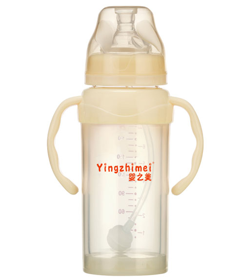 嬰之美寬口防爆雙耳自動(dòng)玻璃奶瓶240ML乳白色