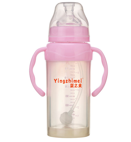 嬰之美寬口防爆雙耳自動玻璃奶瓶240ML粉色