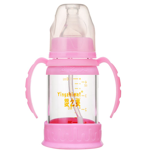 嬰之美標(biāo)口雙耳自動高硼硅玻璃奶瓶120ML粉色