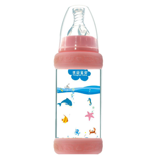 優(yōu)冠寶貝防護(hù)玻璃奶瓶120ml紅色