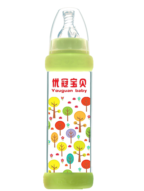 優(yōu)冠寶貝標(biāo)口防護(hù)玻璃奶瓶240ml綠色