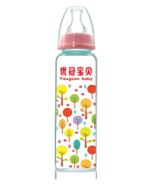 優(yōu)冠寶貝標(biāo)口金鉆璃奶瓶240ml紅色