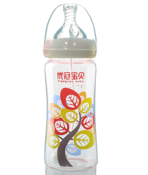 優(yōu)冠寶貝金鉆玻璃奶瓶260ml白色