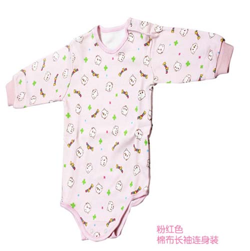 KUNKUN嬰兒棉布長(zhǎng)袖連身裝粉紅色