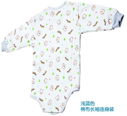KUNKUN嬰兒棉布長(zhǎng)袖連身裝淺藍(lán)色