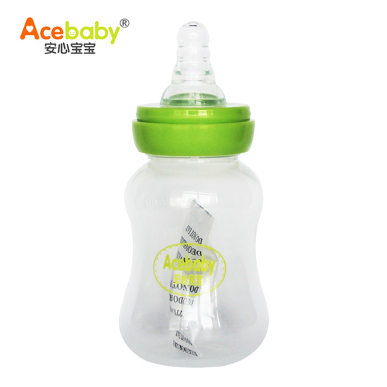 安心寶寶125ml標(biāo)口圓弧形PP奶瓶綠色裝