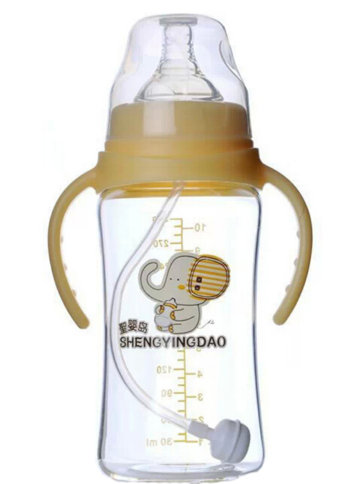 圣嬰島標(biāo)口徑雙手柄玻璃奶瓶