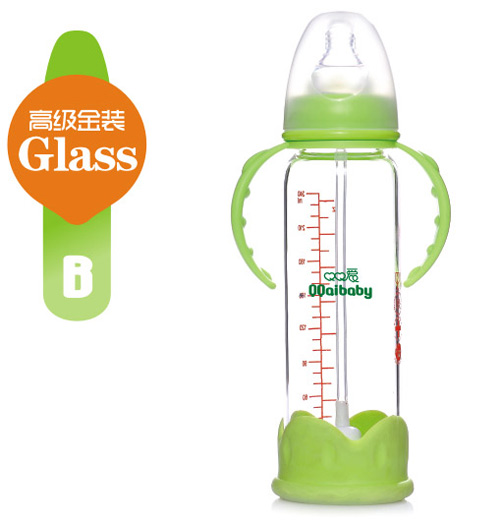 Q0愛標口徑雙柄晶鉆玻璃奶瓶240ML