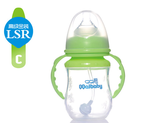 Q0愛寬口徑雙柄弧形自動(dòng)硅膠奶瓶210ML