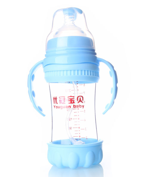 優(yōu)冠寶貝寬口徑防摔玻璃奶瓶260ml藍色