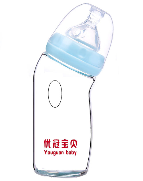 優(yōu)冠寶貝彎形防脹氣玻璃奶瓶240ml藍(lán)色