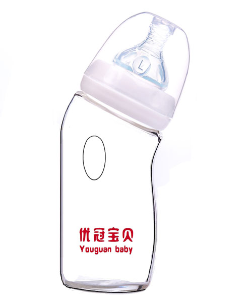 優(yōu)冠寶貝彎形防脹氣玻璃奶瓶240ml白色