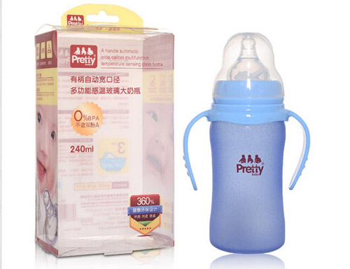 prettybaby有柄自動(dòng)寬口徑多功能感溫玻璃大奶瓶240ML