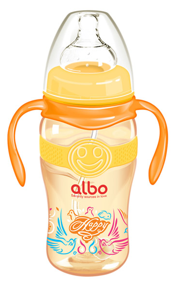 愛樂寶300mlPPSU寬口感溫自動奶瓶桔色