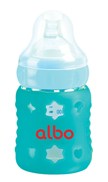 愛樂寶150ml硅膠感溫玻璃奶瓶藍