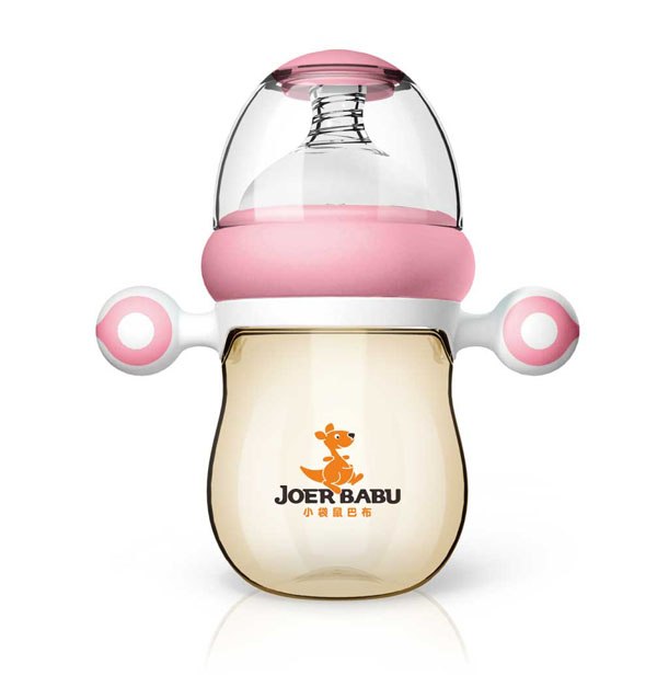 小袋鼠巴布自動按摩手柄PPSU寬口奶瓶160ml粉色