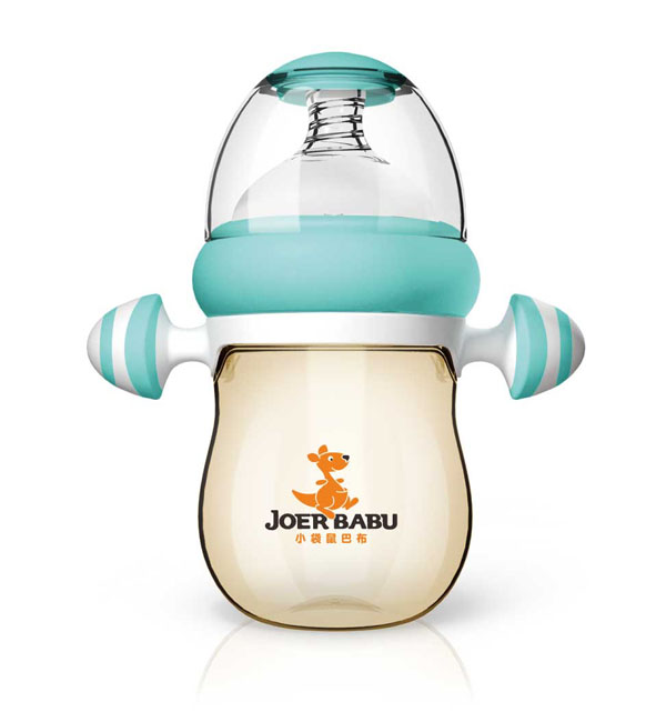小袋鼠巴布自動(dòng)按摩手柄PPSU寬口奶瓶160ml綠色