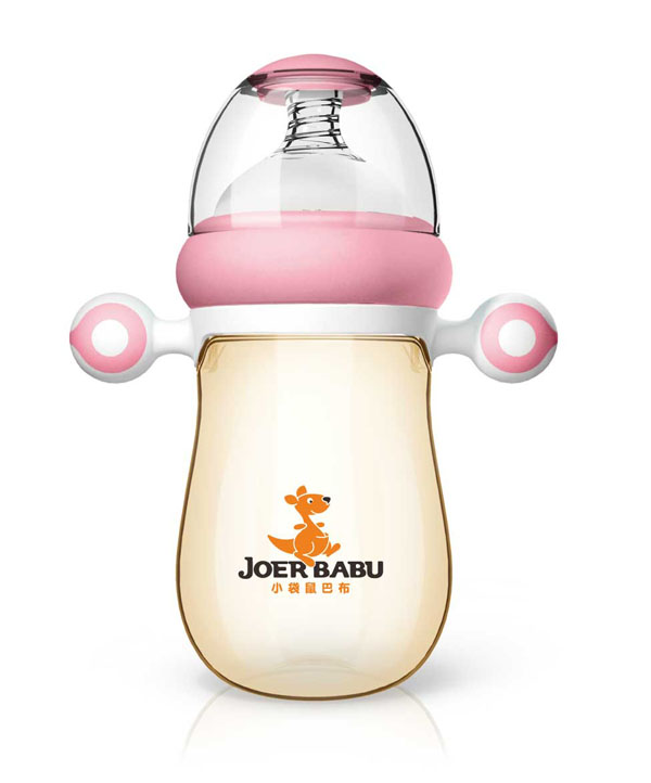 小袋鼠巴布自動(dòng)按摩手柄PPSU寬口奶瓶260ml粉色