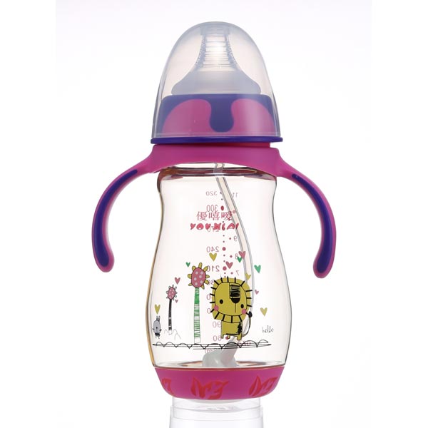 優(yōu)嘻噯PPSU有柄自動感溫奶瓶320ml紫色
