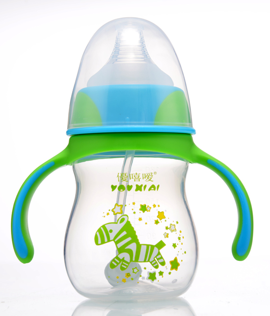 優(yōu)嘻噯炫彩PP寬口自動奶瓶180ML藍(lán)綠色