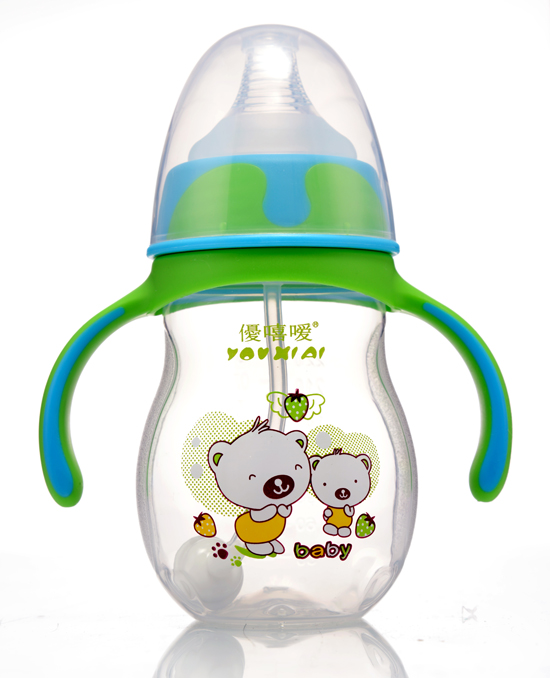 優(yōu)嘻噯炫彩PP寬口自動(dòng)奶瓶220ML藍(lán)綠色
