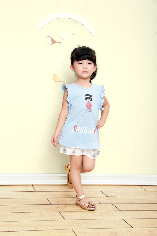 小狗巴納女寶寶藍色T恤