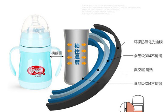 愛(ài)嬰寶寬口不銹鋼保溫奶瓶160ml