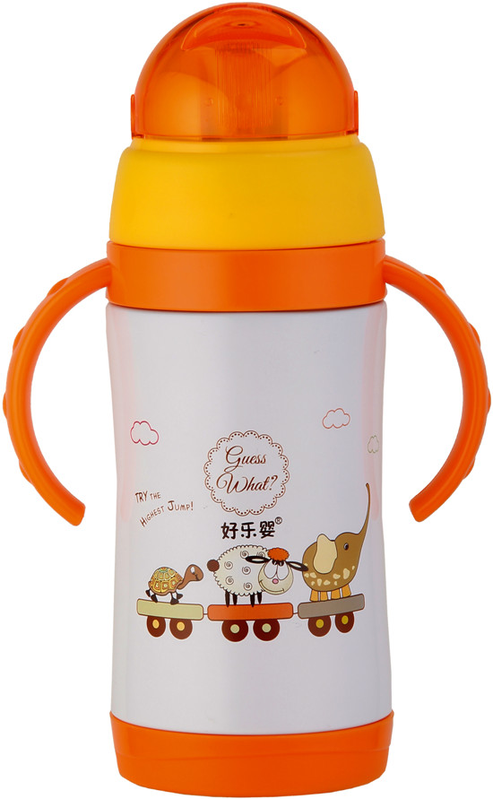 好樂嬰雙柄水杯圓蓋橙色