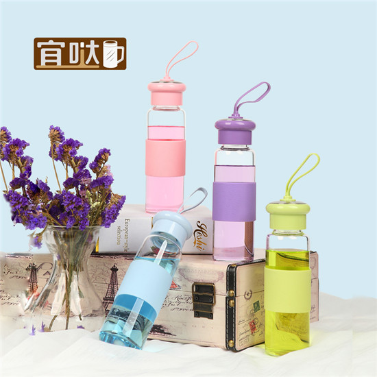 珂美帶蓋便攜晶鉆玻璃水杯