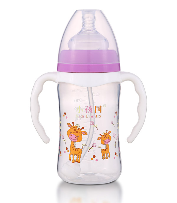 小孩國寬口直身自動高透PP奶瓶240ML 紫色