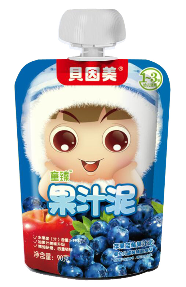 貝因美童臻蘋果藍(lán)莓果汁泥