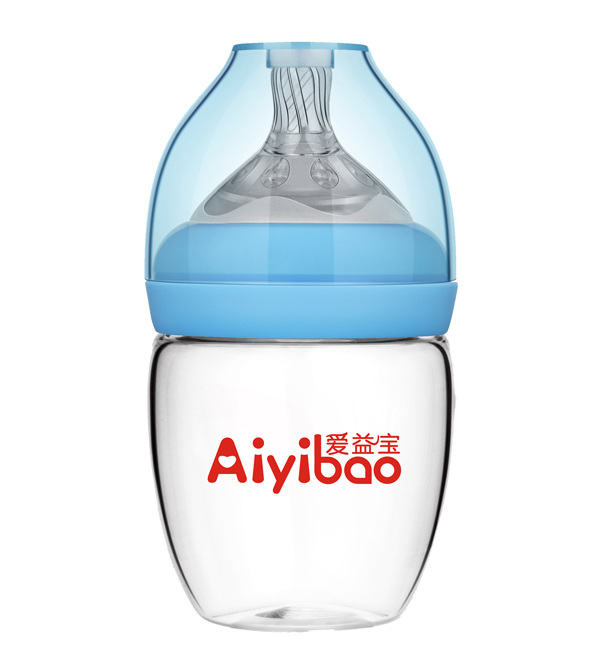 愛益寶寬口新款蛋形玻璃奶瓶180ml 藍色
