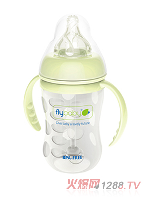 飛樂比寬口玻璃雙柄小奶瓶（帶硅膠護套）120ml