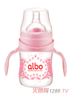 愛(ài)樂(lè)寶150ml寬口晶鉆玻璃奶瓶粉紅