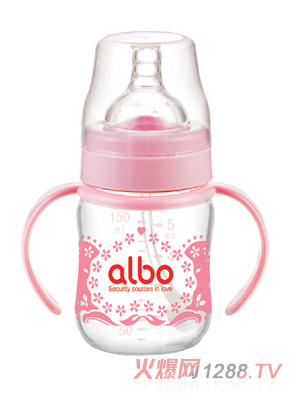 愛(ài)樂(lè)寶150ml自動(dòng)晶鉆玻璃奶瓶粉紅