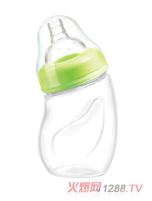 愛(ài)樂(lè)寶200ml寬口初生彎形玻璃奶瓶綠